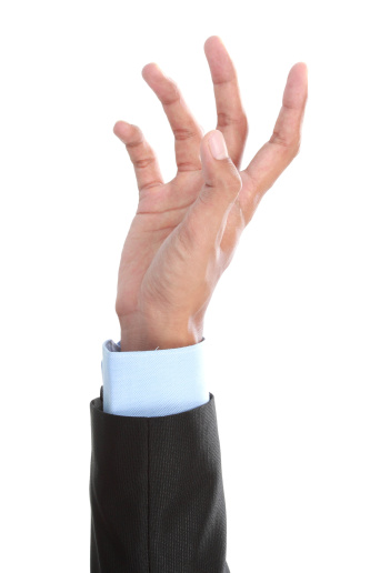 businessman hand reaching for something isolated on white background