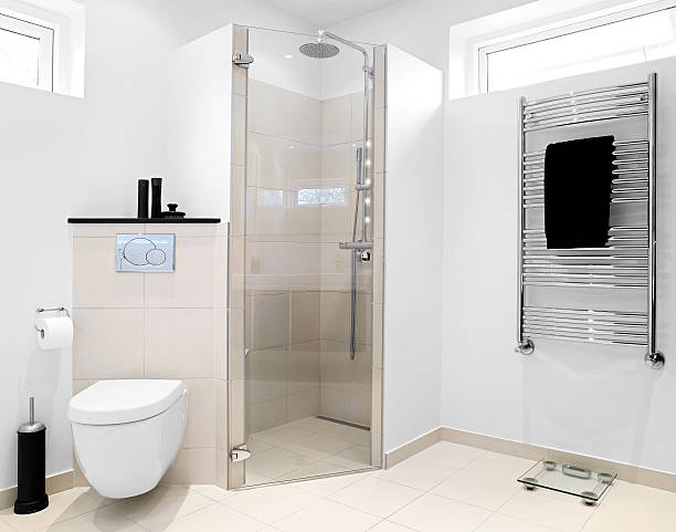istock bathroom with toilet and shower corner 187071726