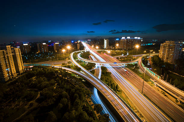 istock Urban highway traffic at night 187071789