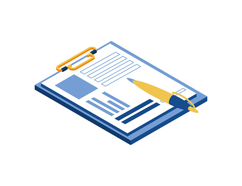 business document and pen icon isometric