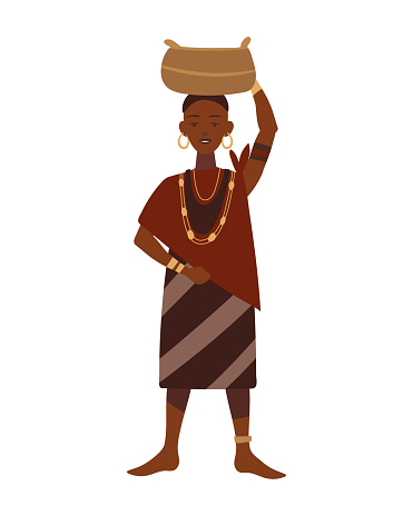 south africa woman with straw basket illustration