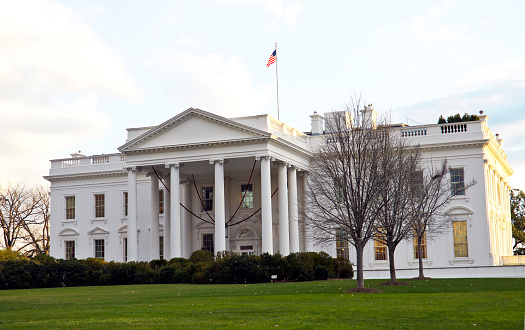 United States White House Building in Washington DC under blue sky stock photo