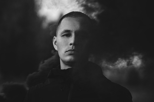 Outdoor portrait with smoke