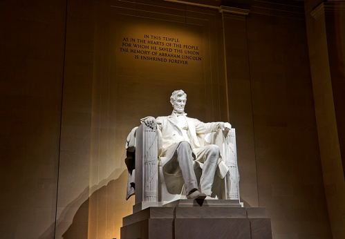 Statue of Abraham Lincoln at Lincoln Memorial, Washington, D.C.