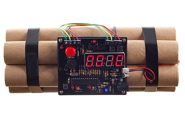 Time Bomb Dynamite with count down electronic time circuit. sabotage photos stock pictures, royalty-free photos & images