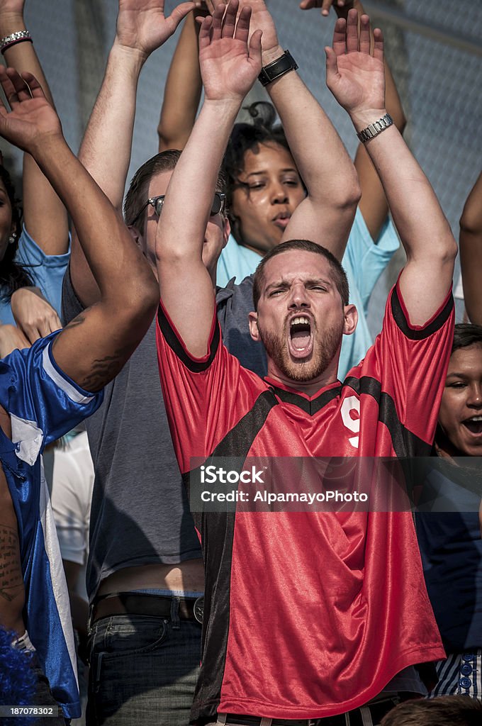Fãs com os braços levantados a torcer pela equipa - Royalty-free Estádio Foto de stock