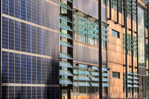 Facade of solar panelled building