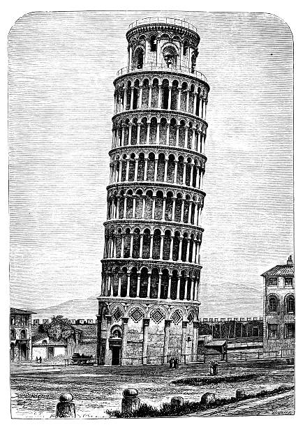 istock 19th century engraving Leaning Tower of Pisa, Italy 187080496