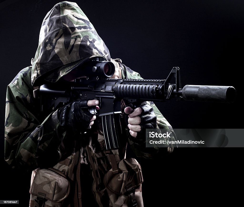 저격수 - 로열티 프리 M16 소총 스톡 사진