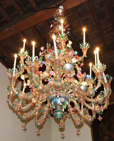 original glass chandelier murano glass in an ancient Venetian villa