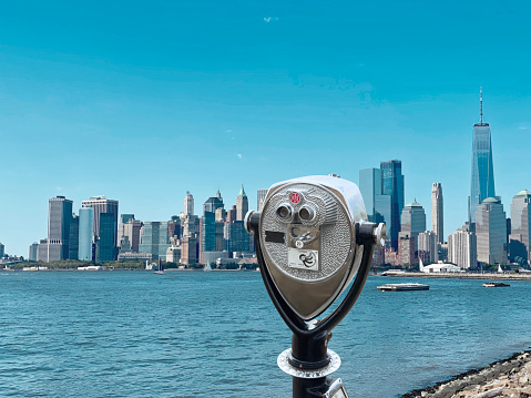 Coin operated binoculars in front of Manhattan view in New York City