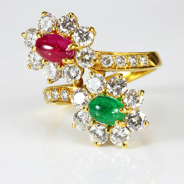 istock Golden Ring with Diamond and gemstone on white background 187083115