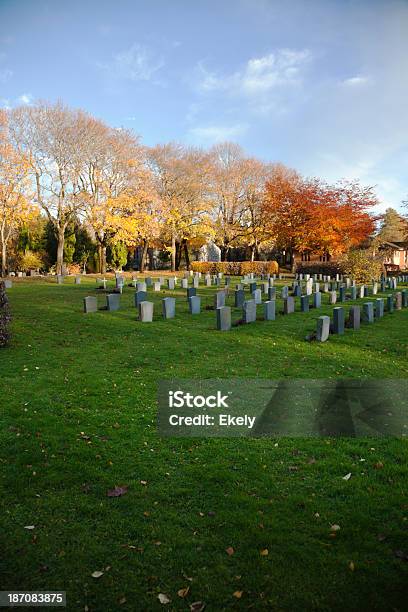 Cementerio En Otoño Foto de stock y más banco de imágenes de Cementerio - Cementerio, Cristianismo, Cruz - Forma