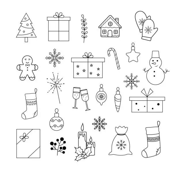 Vector illustration of Hand drawn Christmas and New Year elements