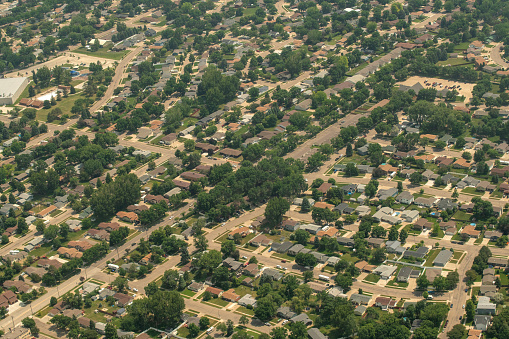 View of Bismarck, the capital city of North Dakota, from air, USA