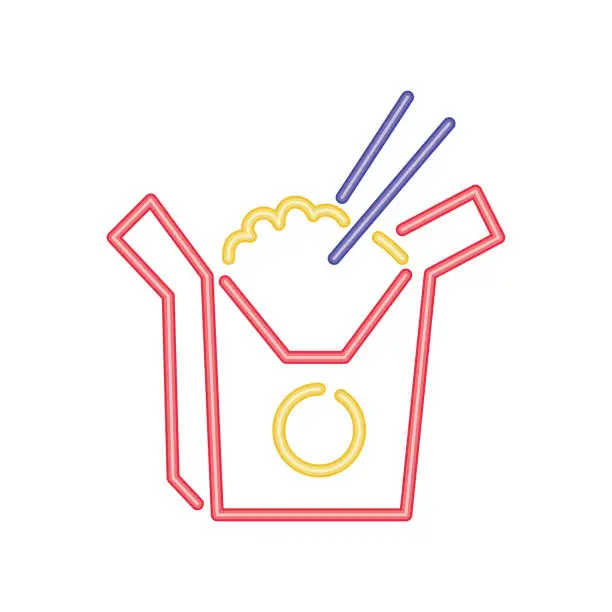 Vector illustration of noodles in box, neon food