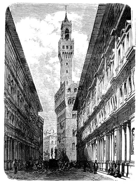 istock 19th century engraving of Florence street, Italy 187087140