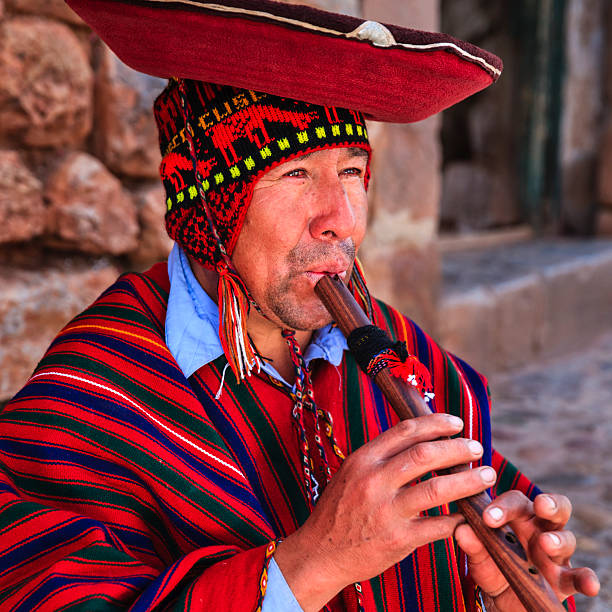 istock Portrait of Peruvian man playing a flute, Sacred Valley 187087452