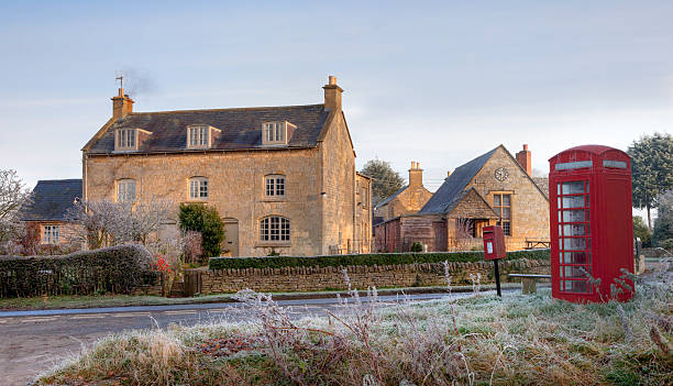 Cotswold village in winter Cotswold village with early morning frost, Aston Subedge near Chipping Campden, Gloucestershire, England. gloucestershire stock pictures, royalty-free photos & images