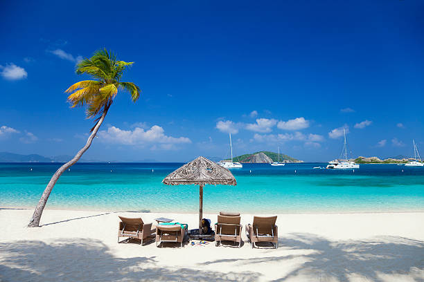 istock recliners at a beach in Deadman's Bay, Peter Island, BVI 187087859
