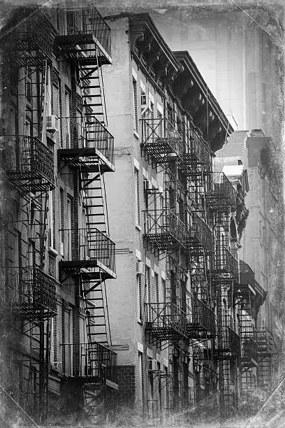 House of Manhattan with fire ladder, wet plate look