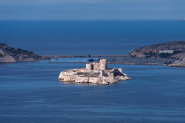 the chateau d'if, marseille, france Chateau D'if on an island near Marseille was used as a prison mentioned in The Count of Monte Cristo frioul archipelago stock pictures, royalty-free photos & images