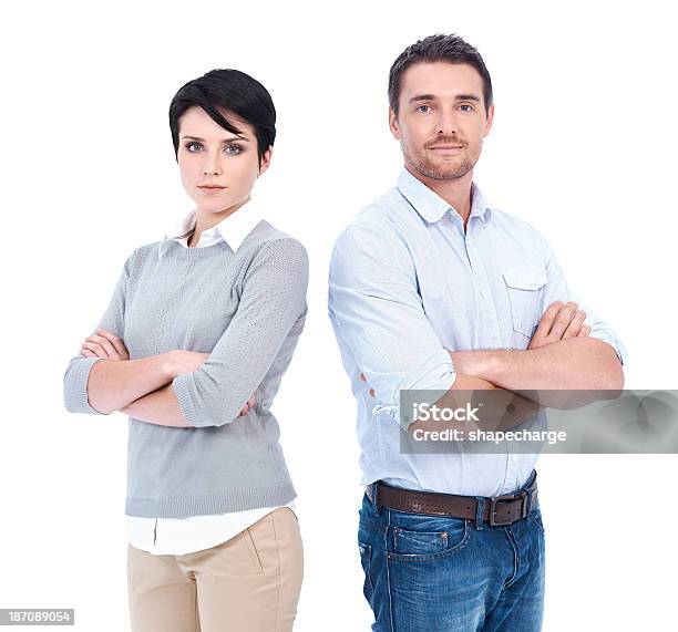 Dynamiczne Duo - zdjęcia stockowe i więcej obrazów Kobiety - Kobiety, Mężczyźni, Białe tło