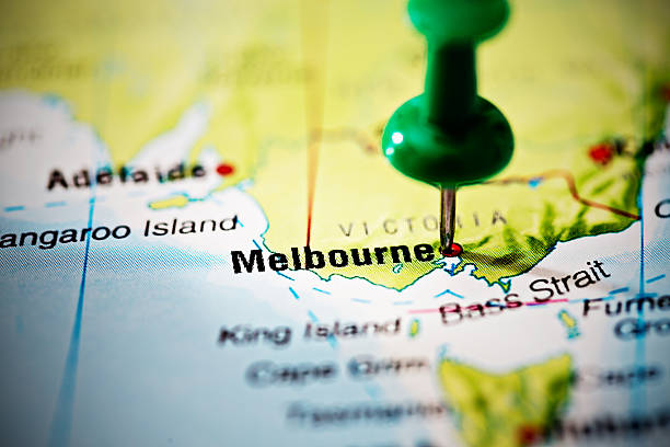istock Melbourne, Australia marked on map by green pushpin 187089090