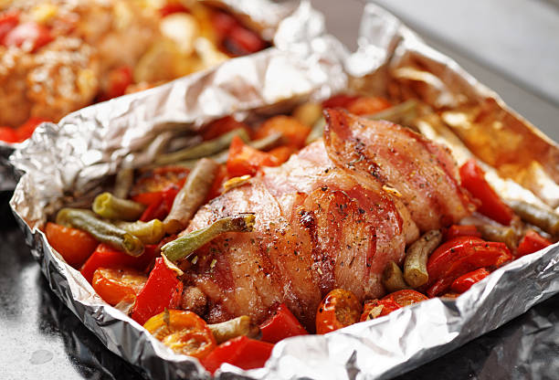 Chicken breast wrapped in bacon and fried