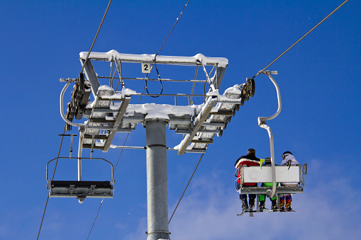 Winter, ski vacation - family on ski lift