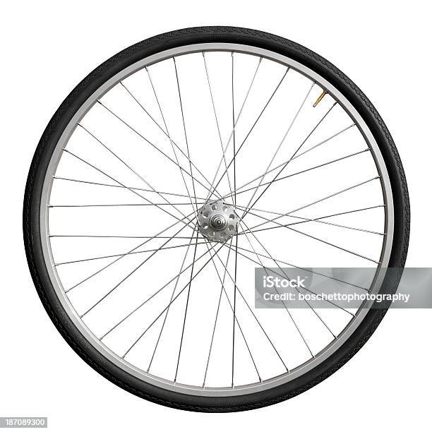 Single Bicycle Wheel Over A White Background Stock Photo - Download Image Now - Bicycle, Wheel, Tire - Vehicle Part