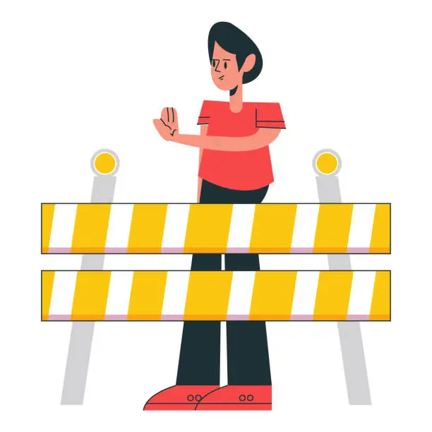 Vector illustration of man with barricade caution