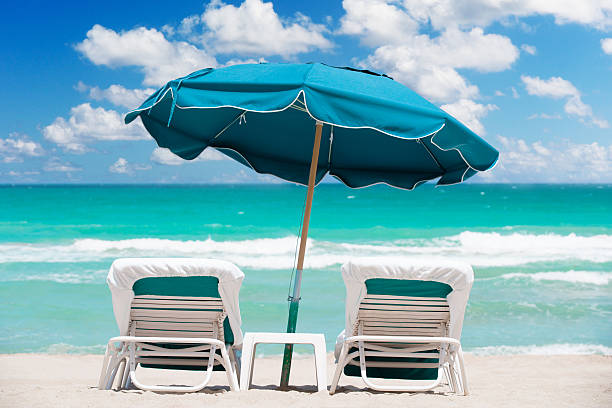 istock Beach chairs and umbrella in tropics 187090050