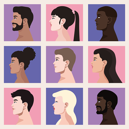 9 Ras Face Nine Faces Profiles Persons Stock Illustration - Download Image Now ...