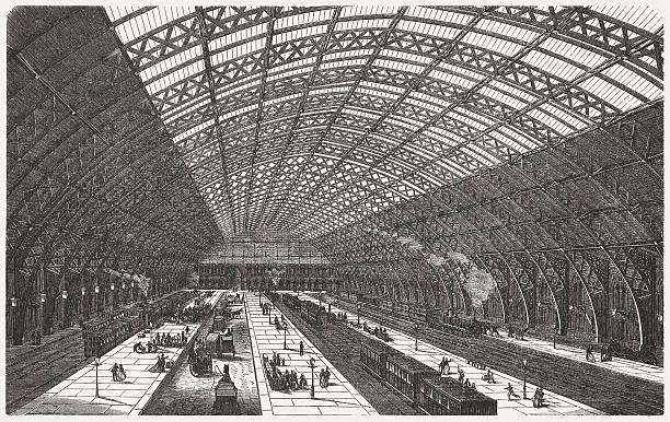 istock St Pancras railway station, London, England, wood engraving, published 1876 187092441