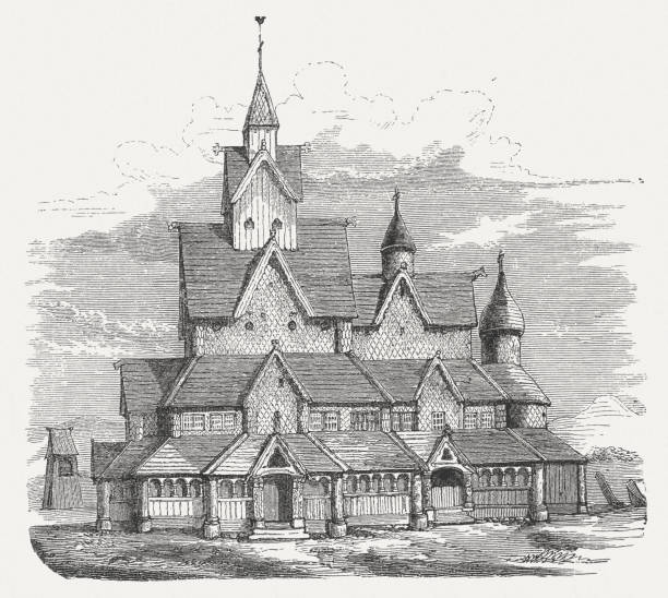 istock Heddal Stave Church (built c.1240), Norway, wood engraving, published 1876 187092462