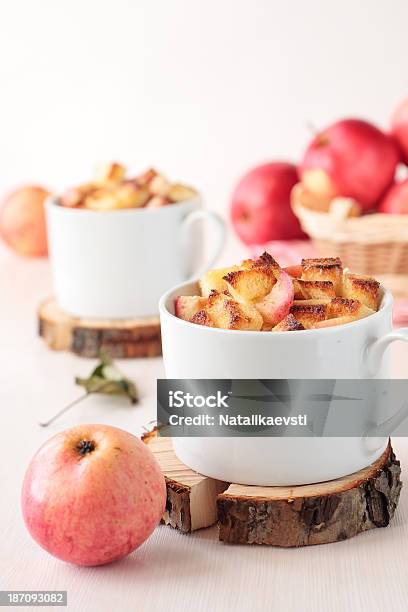 Two Cup Of Wheat Bread Pudding With Apples Stock Photo - Download Image Now - Apple - Fruit, Basket, Bread