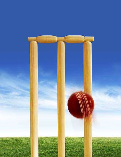 cricket ball and stumps cricket ball and stumps test cricket stock pictures, royalty-free photos & images