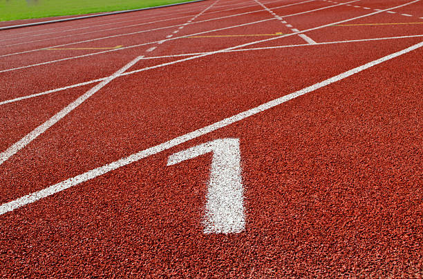 Lanes 1  of a red racing track stock photo