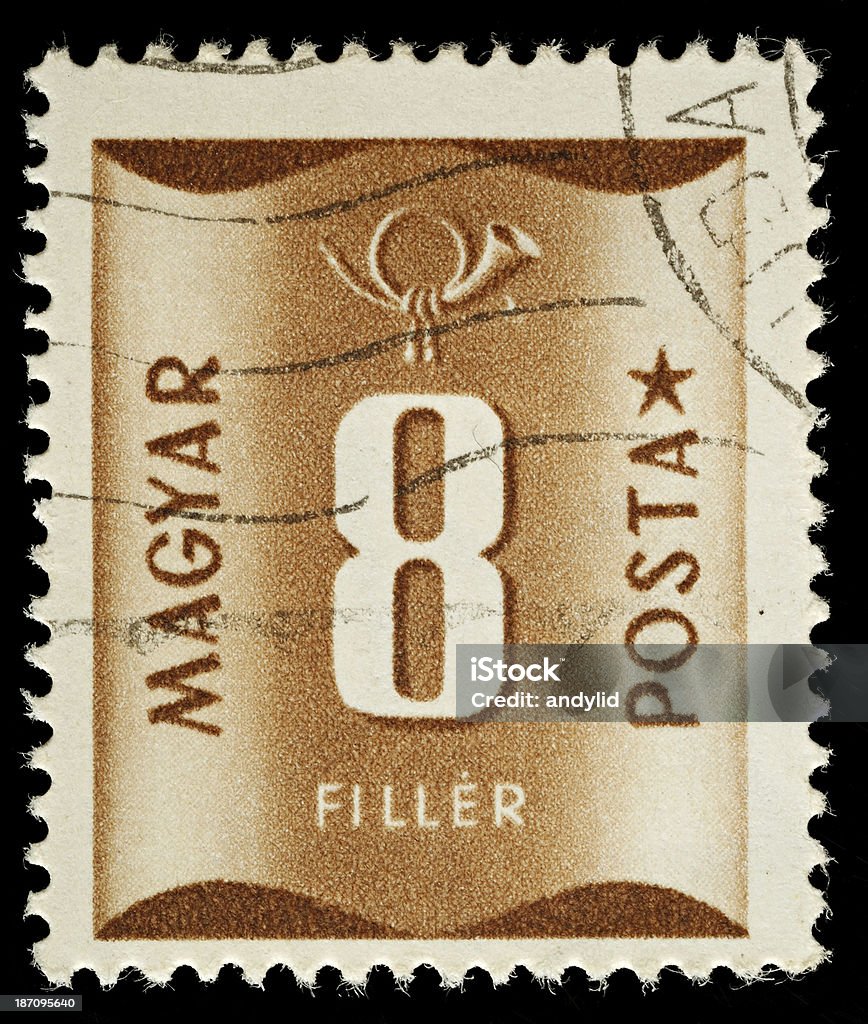 Hungary Postage Stamp Hungarian Used Postage Stamp showing 8 filler, circa 1951 Black Background Stock Photo