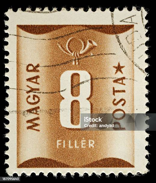 Hungary Postage Stamp Stock Photo - Download Image Now - Black Background, Brown, Collection