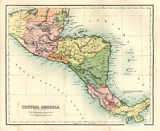 античный карта-центральная америка - cartography map el salvador photography stock illustrations