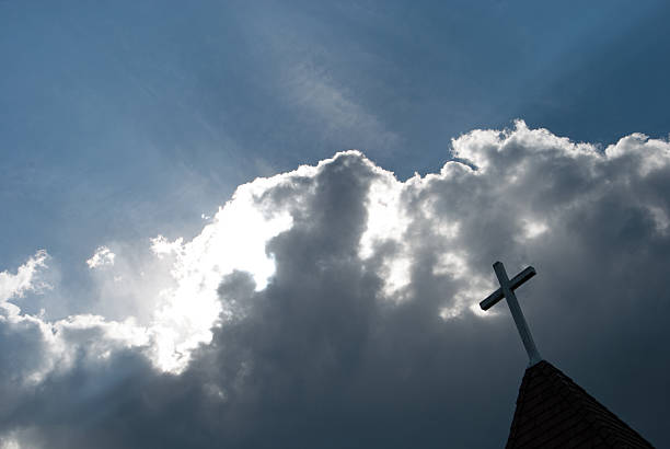 istock Church Steeple, Cross, and Sunset 187099564