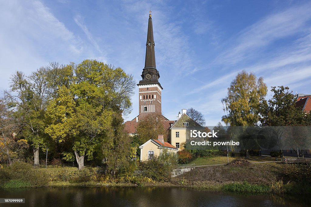 Västerås Cathedral View of the Västerås Cathedral from the Svartan river in a beautiful fall day, Sweden. The Cathedral is originally from the 1200s,  Vasteras Stock Photo