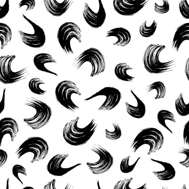 Vector illustration of Seamless pattern with black wavy grunge brush strokes