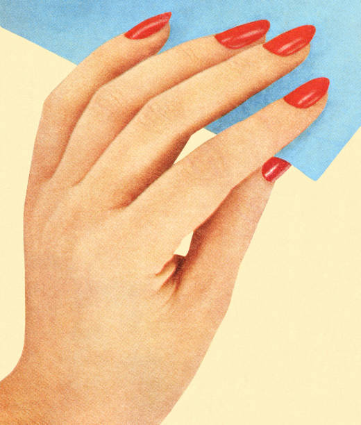 Womans Hand With Red Nail Polish Womans Hand With Red Nail Polish fingernail photos stock illustrations