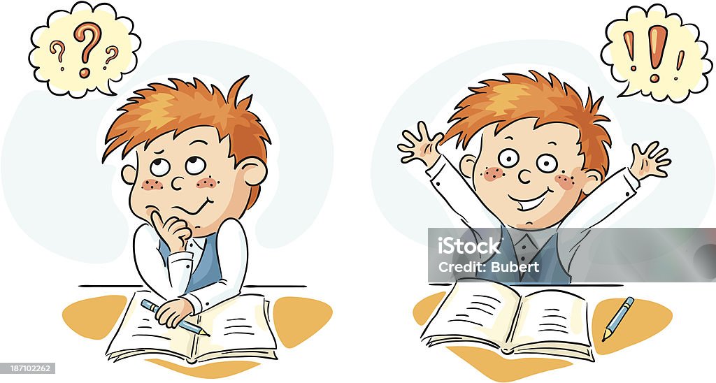 Thinking A child is thinking something over and then has an idea. No gradients. Child's Drawing stock vector
