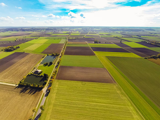 istock aerial view of plowed fields 187102904
