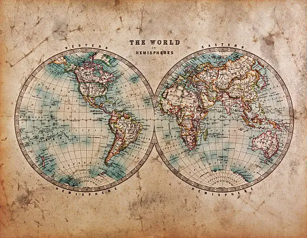 Photo of Old World Map in Hemispheres