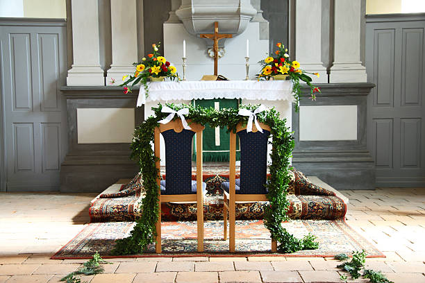 istock altar of chapel decorated for wedding 187104063